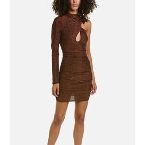 NWT Nicholas Olympia One Shoulder Cutout Ruched Metallic Dress Umber US 6/AU 10